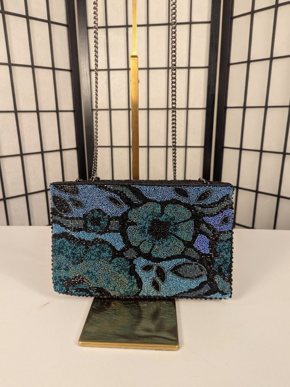 Mary Frances Blue Floral Beaded Evening Bag | Handcrafted Art-to-Wear Purse